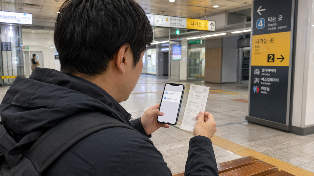 韓国の駅でカード明細とレシートを照合