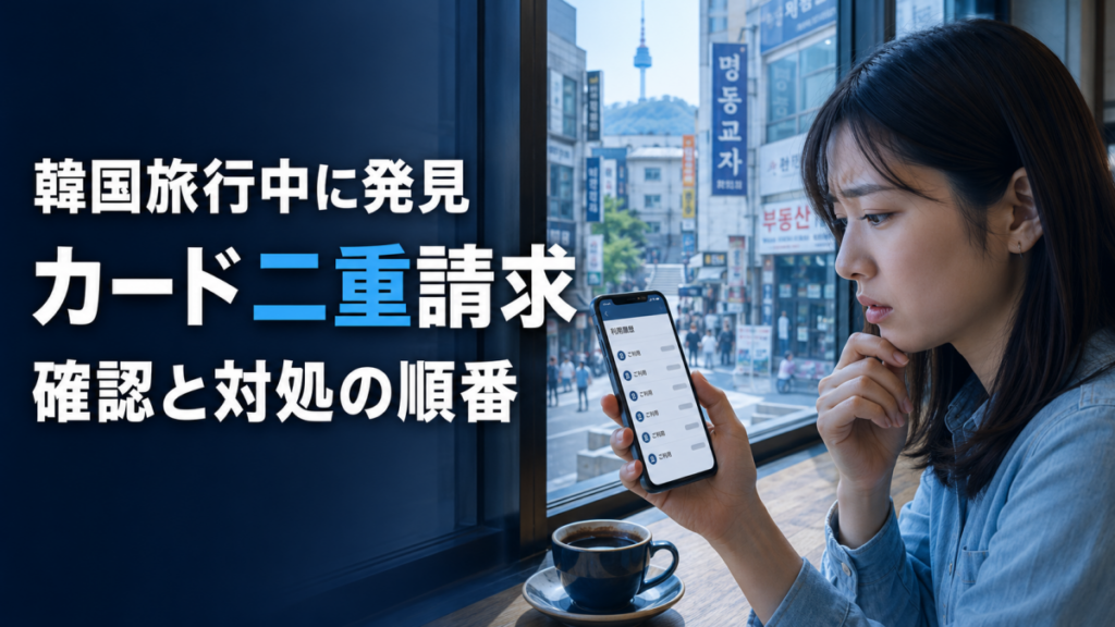 韓国でカード二重請求を確認する旅行者