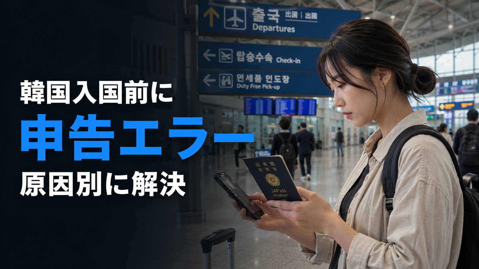 韓国電子入国申告のエラーに悩む女性