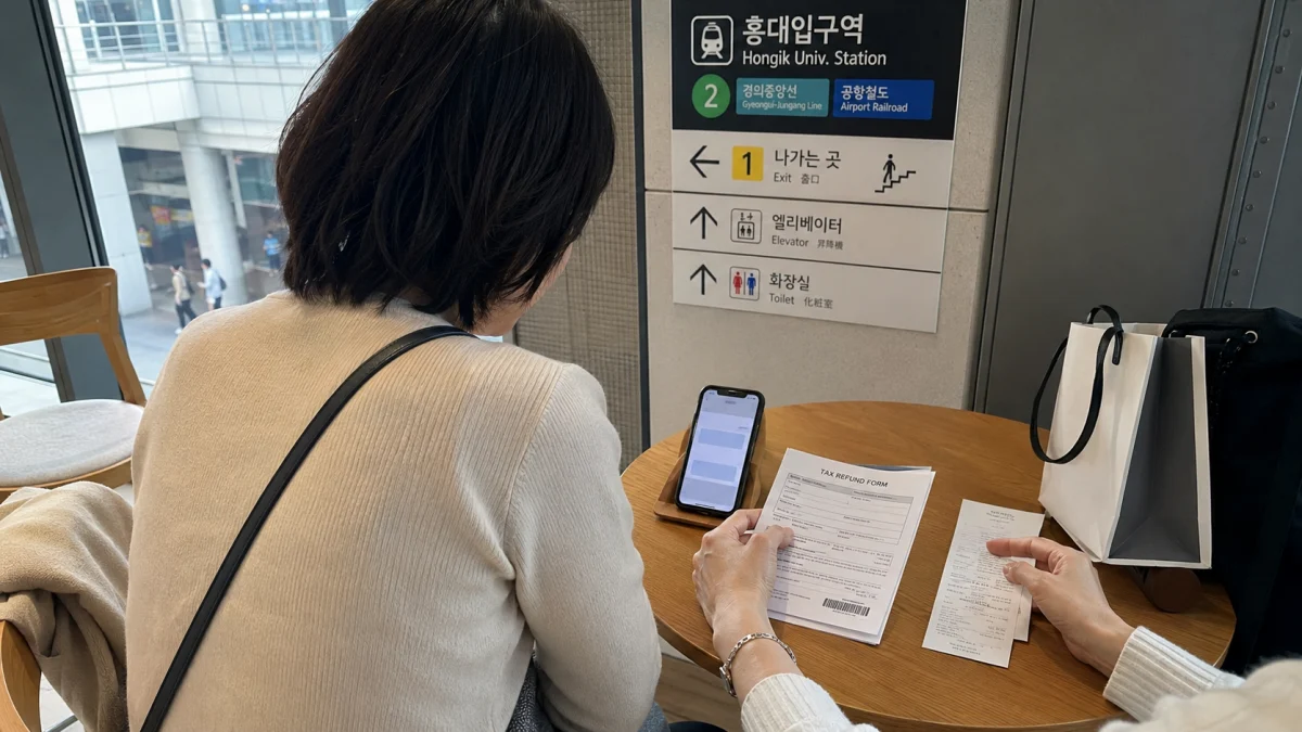 免税伝票とレシートを確認する旅行者