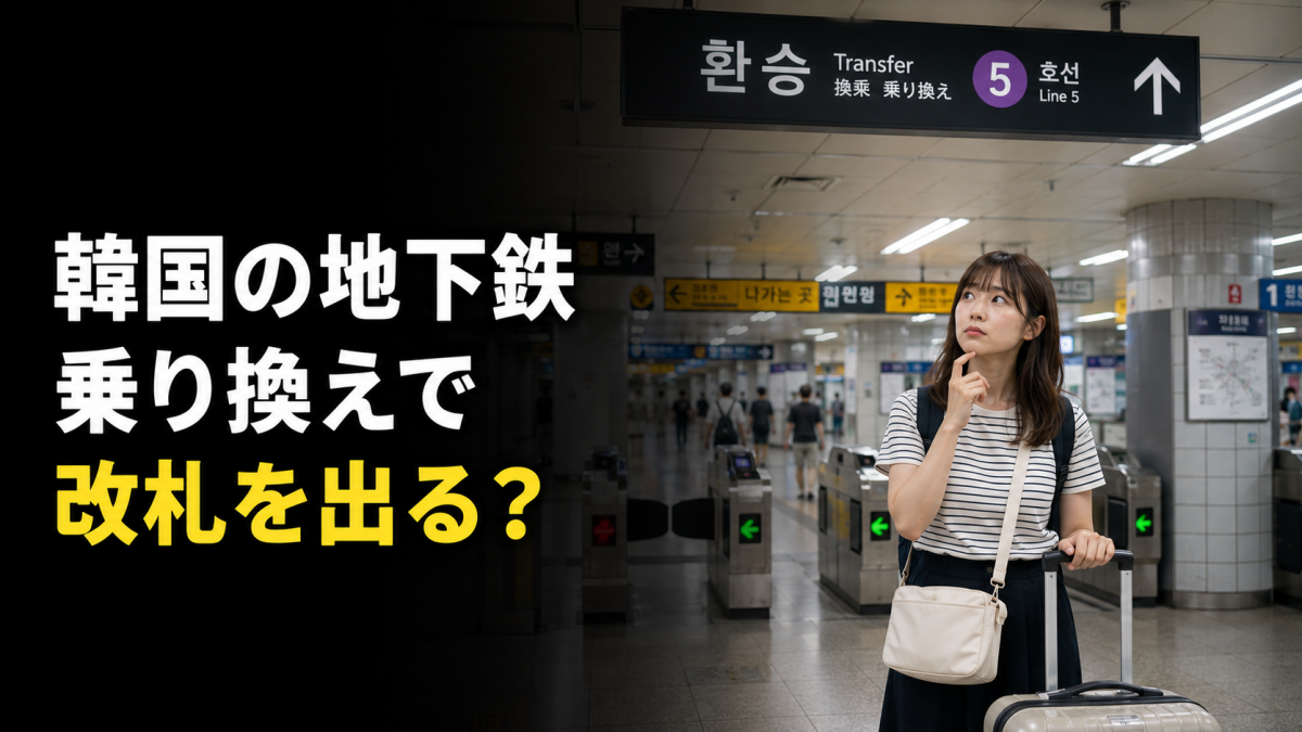 ソウル地下鉄駅で乗り換え案内を確認する日本人旅行者