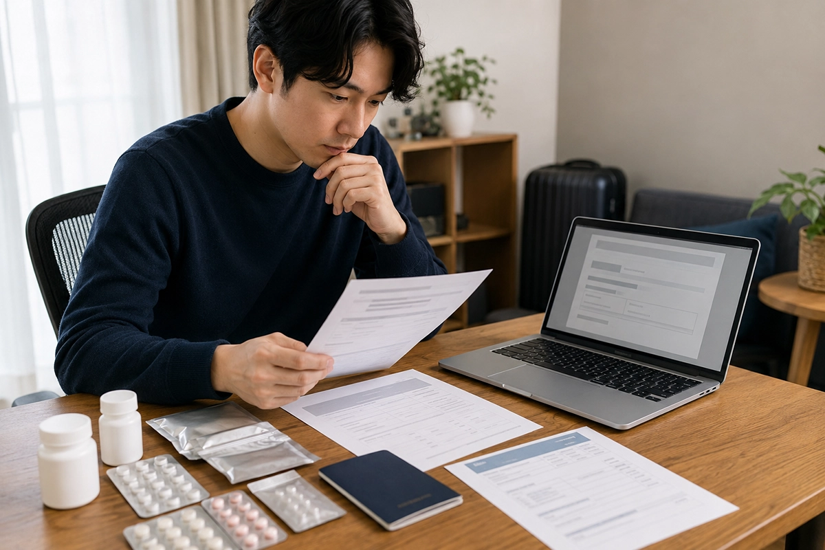 韓国への処方薬持ち込みに必要な書類を準備する様子