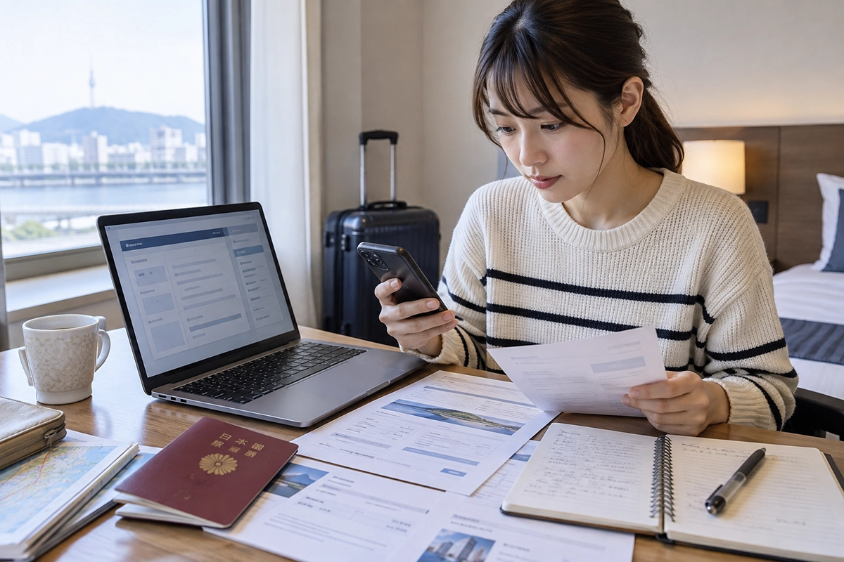 K-ETA代行サイトの申込記録とカード明細を確認する旅行者
