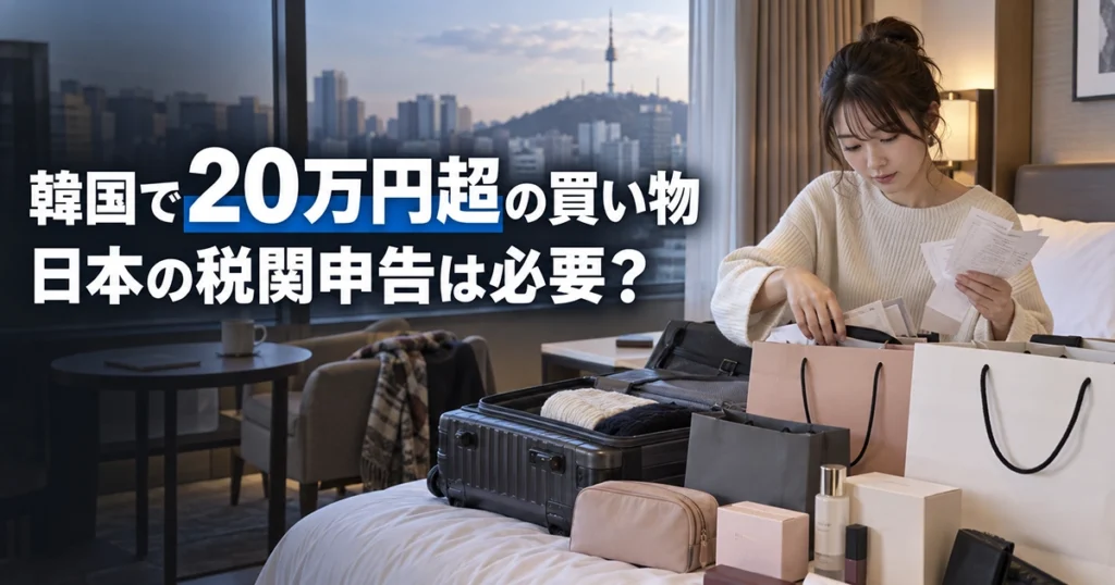 韓国旅行の買い物とレシートを整理する帰国前の旅行者