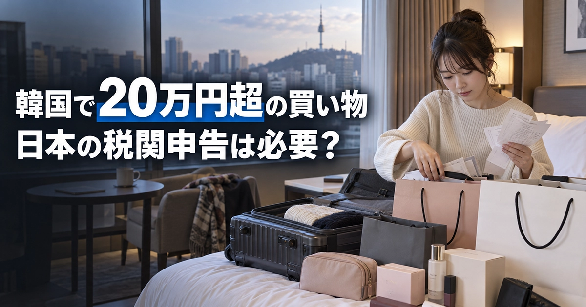 韓国旅行の買い物とレシートを整理する帰国前の旅行者