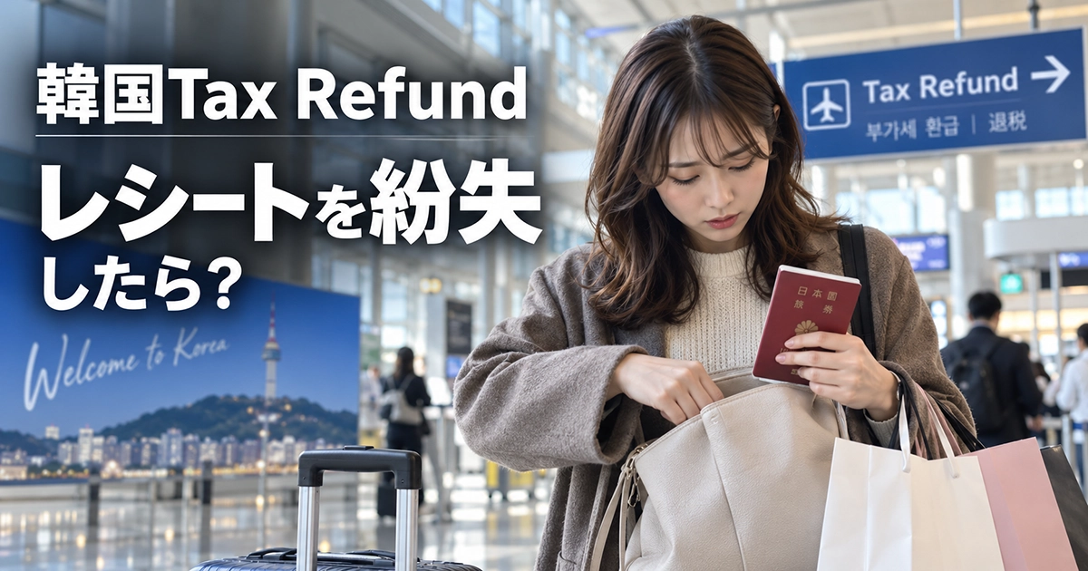 韓国旅行中にTax Refund書類を探す旅行者