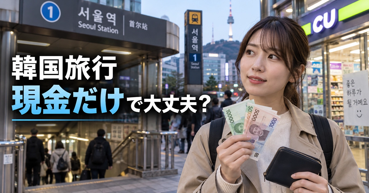 韓国ウォンの現金を持ってソウルを移動する旅行者