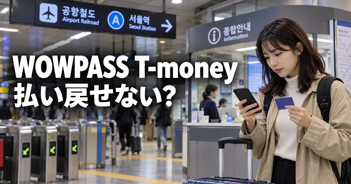 韓国の地下鉄駅で交通カード残高を確認する旅行者