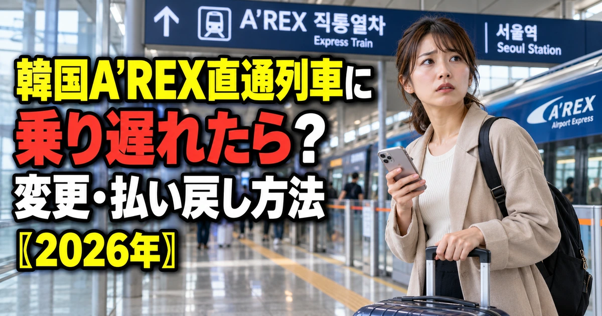 ソウル駅でA'REX直通列車に乗り遅れそうになり、スマートフォンで予約を確認する日本人旅行者